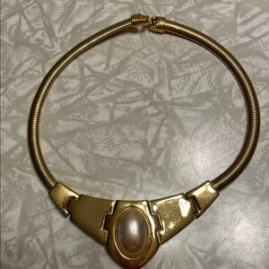 Napier Gold-Tone Collar Necklace with Pearl Cabochon Accent